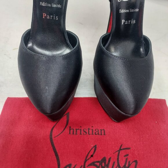 CHRISTIAN LOUBOUTIN Black Maria Frou Alta Satin Platform Pump Shoe - Picture 7 of 13